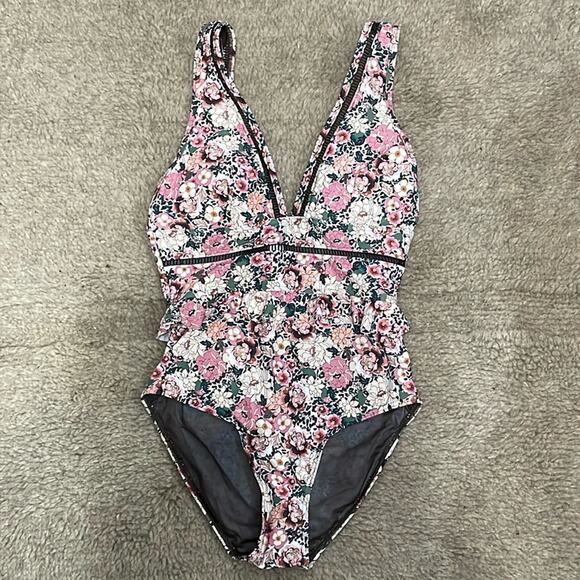 Sea Level Floral Print V Neck One Piece Swimsuit Size 4 New - Picture 2 of 6
